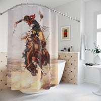 Vintage Western Bronc Shower Curtain Rustic Ranch Lodge Farmhouse Polyester Bathroom Shower Curtain Western Artwork Bathroom Decor