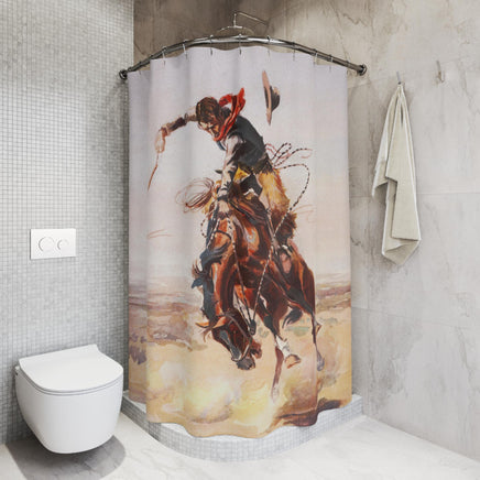 Vintage Western Bronc Shower Curtain Rustic Ranch Lodge Farmhouse Polyester Bathroom Shower Curtain Western Artwork Bathroom Decor