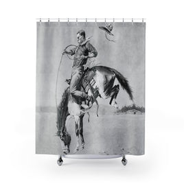 Bucking Bronco Shower Curtain Rustic Ranch Lodge Farmhouse Polyester Bathroom Shower Curtain Frederic Remington Western Artwork Bathroom
