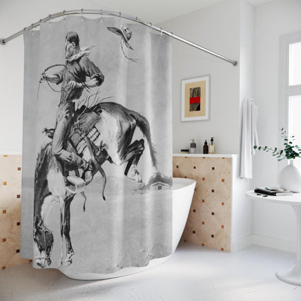 Bucking Bronco Shower Curtain Rustic Ranch Lodge Farmhouse Polyester Bathroom Shower Curtain Frederic Remington Western Artwork Bathroom