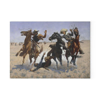 Rustic Western Glass Cutting Board | Vintage Western Cowboy Art Kitchen Decor Accessory, Frederic Remington Painting Western Life Home Decor