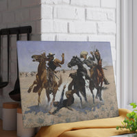 Rustic Western Glass Cutting Board | Vintage Western Cowboy Art Kitchen Decor Accessory, Frederic Remington Painting Western Life Home Decor