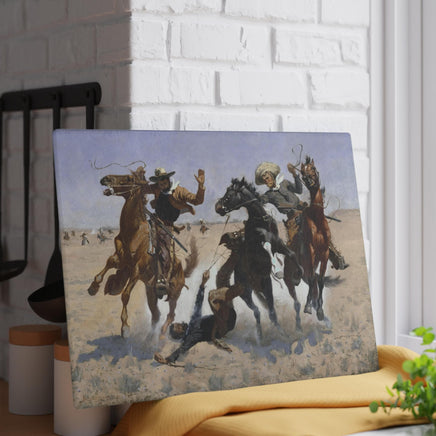 Rustic Western Glass Cutting Board | Vintage Western Cowboy Art Kitchen Decor Accessory, Frederic Remington Painting Western Life Home Decor