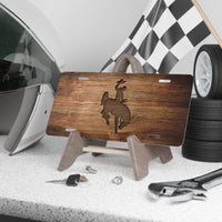 Bronc Rider Wyoming License Plate Rodeo Rustic Western Wood Print Vintage Retro Rancher Truck Vehicle Accessory