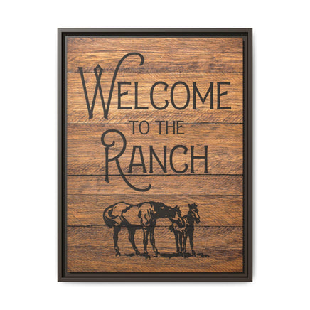 Welcome to the Ranch Framed Canvas Wall Art - Western Rustic Printed Canvas with Horses Cowboy Wall Decor for Ranch or Lodge Vintage Style