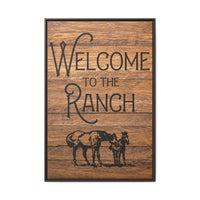 Welcome to the Ranch Framed Canvas Wall Art - Western Rustic Printed Canvas with Horses Cowboy Wall Decor for Ranch or Lodge Vintage Style