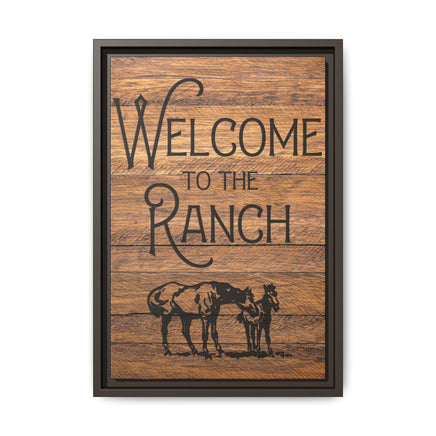 Welcome to the Ranch Framed Canvas Wall Art - Western Rustic Printed Canvas with Horses Cowboy Wall Decor for Ranch or Lodge Vintage Style