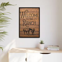Welcome to the Ranch Framed Canvas Wall Art - Western Rustic Printed Canvas with Horses Cowboy Wall Decor for Ranch or Lodge Vintage Style