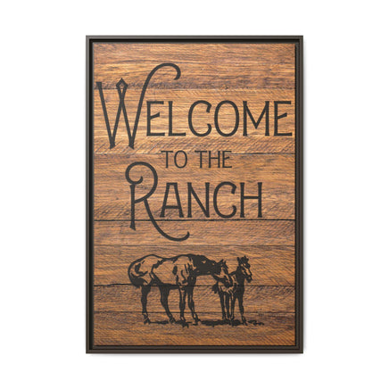 Welcome to the Ranch Framed Canvas Wall Art - Western Rustic Printed Canvas with Horses Cowboy Wall Decor for Ranch or Lodge Vintage Style