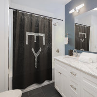 CUSTOM CATTLE BRAND Shower Curtain Rustic Ranch Lodge Farmhouse Polyester Bathroom Black & Silver Freeze Brand Looking Shower Bathroom Decor