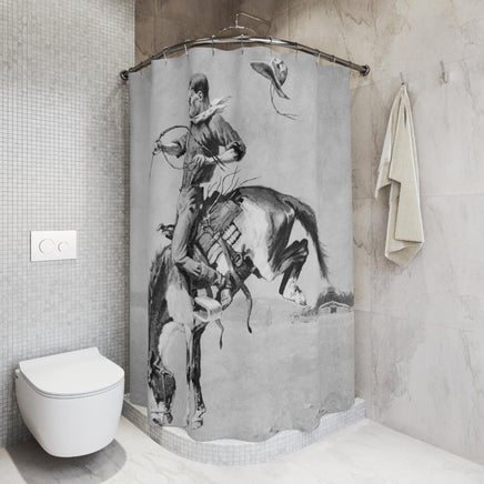 Bucking Bronco Shower Curtain Rustic Ranch Lodge Farmhouse Polyester Bathroom Shower Curtain Frederic Remington Western Artwork Bathroom