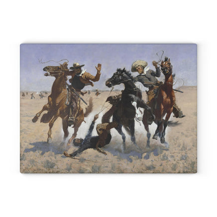 Rustic Western Glass Cutting Board | Vintage Western Cowboy Art Kitchen Decor Accessory, Frederic Remington Painting Western Life Home Decor