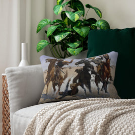Rustic Cowboy Lumbar Pillow, Western Home Decor, Cowboy Art Pillows, Frederic Remington Art, Rustic Living Room Decor, Accent Pillow