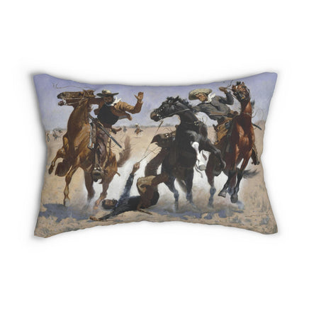 Rustic Cowboy Lumbar Pillow, Western Home Decor, Cowboy Art Pillows, Frederic Remington Art, Rustic Living Room Decor, Accent Pillow