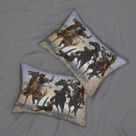 Rustic Cowboy Lumbar Pillow, Western Home Decor, Cowboy Art Pillows, Frederic Remington Art, Rustic Living Room Decor, Accent Pillow
