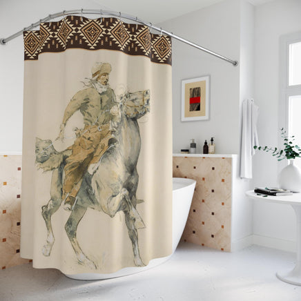 Vintage Cowboy Horseback Shower Curtain Rustic Ranch Lodge Polyester Bathroom Shower Curtain Frederic Remington Western Artwork Bathroom