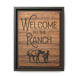 Welcome to the Ranch Framed Canvas Wall Art - Western Rustic Printed Canvas with Horses Cowboy Wall Decor for Ranch or Lodge Vintage Style
