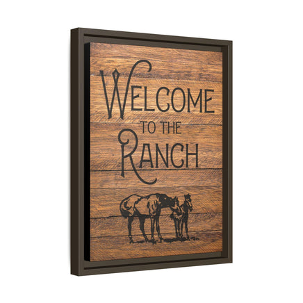Welcome to the Ranch Framed Canvas Wall Art - Western Rustic Printed Canvas with Horses Cowboy Wall Decor for Ranch or Lodge Vintage Style