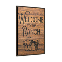 Welcome to the Ranch Framed Canvas Wall Art - Western Rustic Printed Canvas with Horses Cowboy Wall Decor for Ranch or Lodge Vintage Style