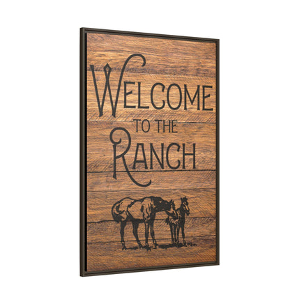 Welcome to the Ranch Framed Canvas Wall Art - Western Rustic Printed Canvas with Horses Cowboy Wall Decor for Ranch or Lodge Vintage Style