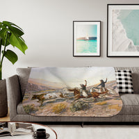 Western Cowboy Cattle Roundup Sherpa Blanket Charlie Russell Vintage Artwork Rustic Western Throw