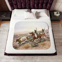 Western Cowboy Cattle Roundup Sherpa Blanket Charlie Russell Vintage Artwork Rustic Western Throw