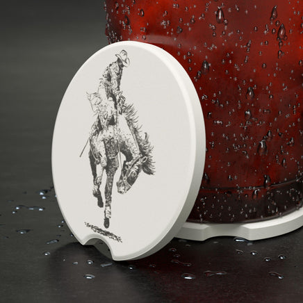 Bronc Rider Rodeo Soapstone Car Coaster