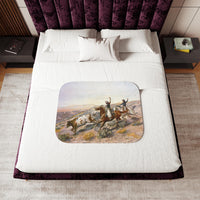Western Cowboy Cattle Roundup Sherpa Blanket Charlie Russell Vintage Artwork Rustic Western Throw