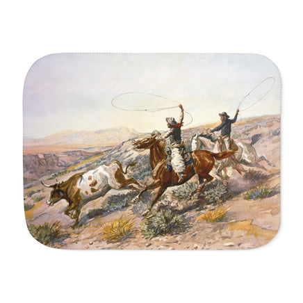 Western Cowboy Cattle Roundup Sherpa Blanket Charlie Russell Vintage Artwork Rustic Western Throw