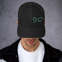 CUSTOM CATTLE BRAND Trucker Cap Turquoise Embroidered Personalized Livestock Brand Rancher Hat