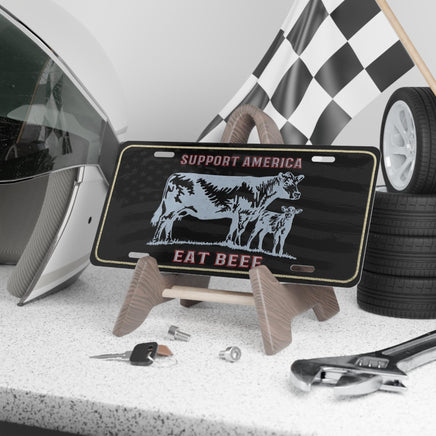 Support America Eat Beef License Plate Cowboy Western Rancher Personalized License Plate Cattle Producer Truck Accessory