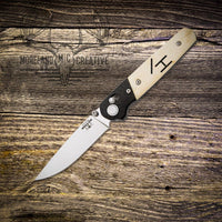 CUSTOM CATTLE BRAND Lawman Slidelock White Bone Flip Blade Knife Personalized with Your Livestock Brand