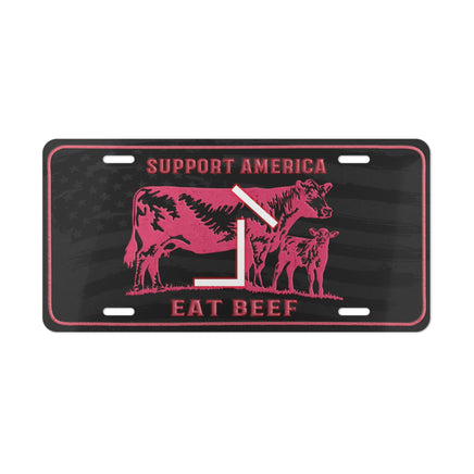 CUSTOM CATTLE BRAND Support America Eat Beef Pink License Plate Cowgirl Western Rancher Personalized Vanity Plate Women's Vehicle Accessory