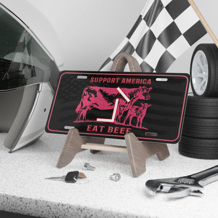 CUSTOM CATTLE BRAND Support America Eat Beef Pink License Plate Cowgirl Western Rancher Personalized Vanity Plate Women's Vehicle Accessory