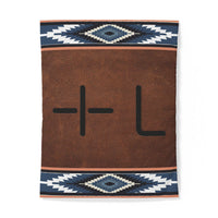 CUSTOM CATTLE BRAND Blue Southwestern Aztec Stripe Pattern Cotton Duvet Cover Personalized Western Bedding