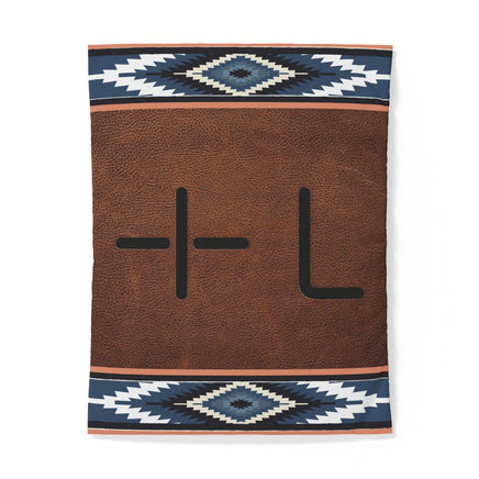 CUSTOM CATTLE BRAND Blue Southwestern Aztec Stripe Pattern Cotton Duvet Cover Personalized Western Bedding