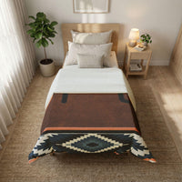 CUSTOM CATTLE BRAND Blue Southwestern Aztec Stripe Pattern Cotton Duvet Cover Personalized Western Bedding