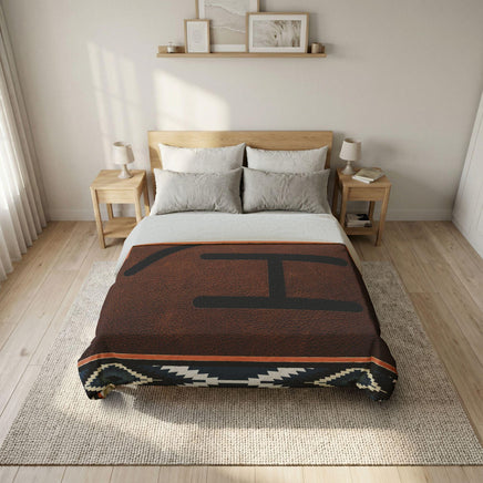 CUSTOM CATTLE BRAND Blue Southwestern Aztec Stripe Pattern Cotton Duvet Cover Personalized Western Bedding