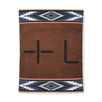 CUSTOM CATTLE BRAND Blue Southwestern Aztec Stripe Pattern Cotton Duvet Cover Personalized Western Bedding