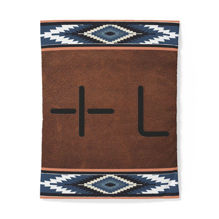 CUSTOM CATTLE BRAND Blue Southwestern Aztec Stripe Pattern Cotton Duvet Cover Personalized Western Bedding