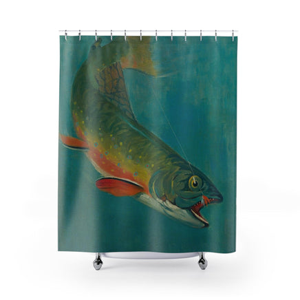 Trout Fishing Painting Shower Curtain for Outdoorsmen Hunter and Fisherman Lodge Bathroom Decor