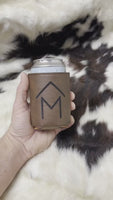 Leather Cattle Brand Custom Personalized Leather Beer Koozie Western Country Koozie Gift for Ranchers Insulated Beverage Holder