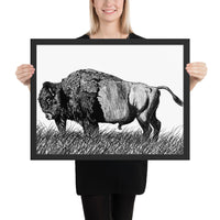 American Buffalo Ink Drawing Art Framed Poster Bison Wildlife Artwork Ink Drawing Artwork Outdoorsment Wall Decor for Rustic Office or House