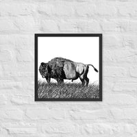 American Buffalo Ink Drawing Art Framed Poster Bison Wildlife Artwork Ink Drawing Artwork Outdoorsment Wall Decor for Rustic Office or House