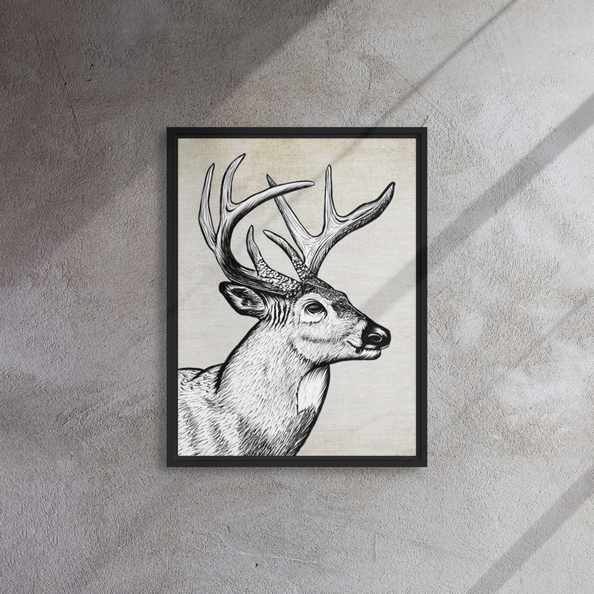 Whitetail Deer Wildlife Art Framed Canvas Wall Decor for Outdoor Hunters Ink Drawing Artwork