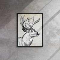 Whitetail Deer Wildlife Art Framed Canvas Wall Decor for Outdoor Hunters Ink Drawing Artwork