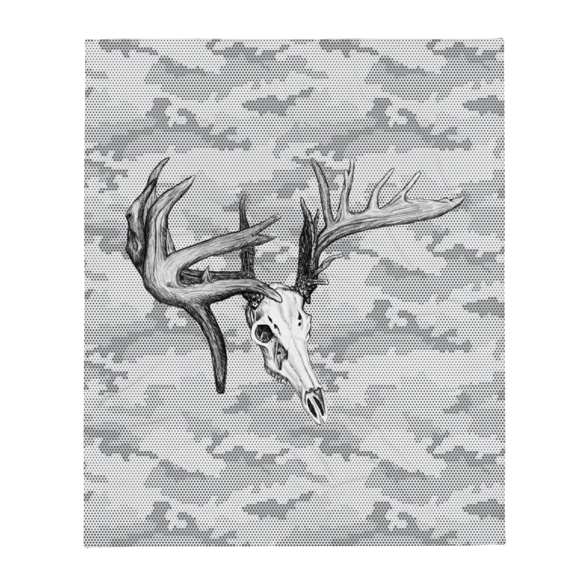 Big Buck Skull Throw Blanket for Hunting Lodge Outdoorsmen Hunter Gift Ideas Shed Antler Couch Throw Wildlife Artwork Blanket