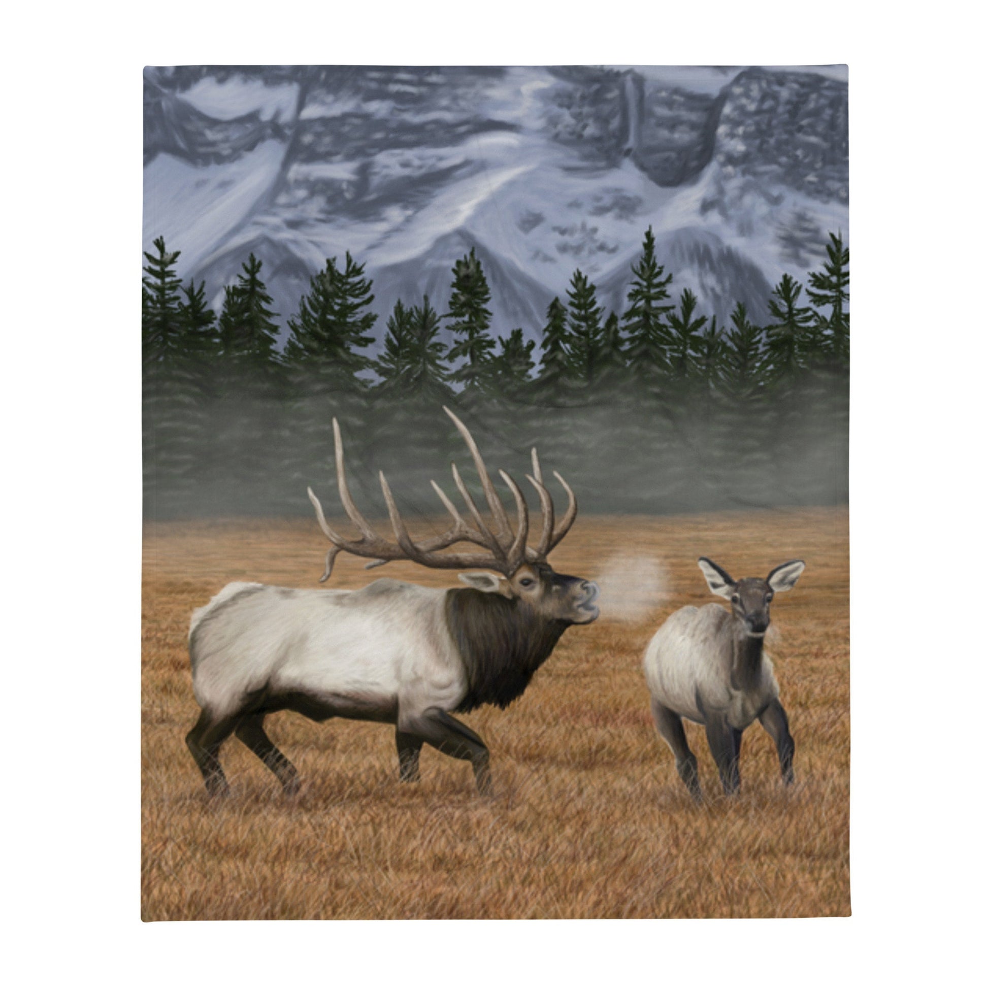 Elk Wildlife Painted Artwork Comfy Throw Blanket Lodge and Cabin Rustic Blanket Outdoor Hunter Gift Blanket Hunter Gift Outdoor Enthusiast