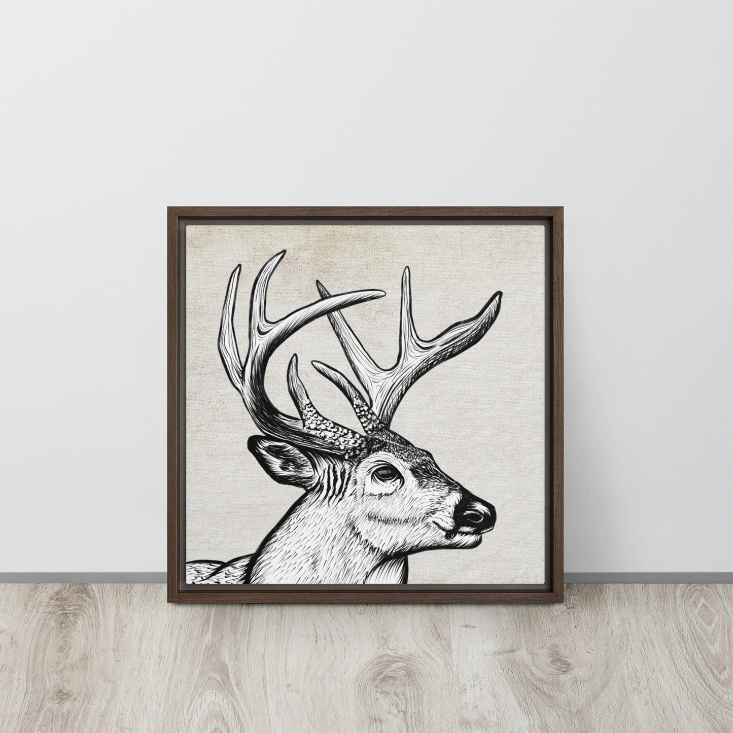 Whitetail Deer Wildlife Art Framed Canvas Wall Decor for Outdoor Hunters Ink Drawing Artwork