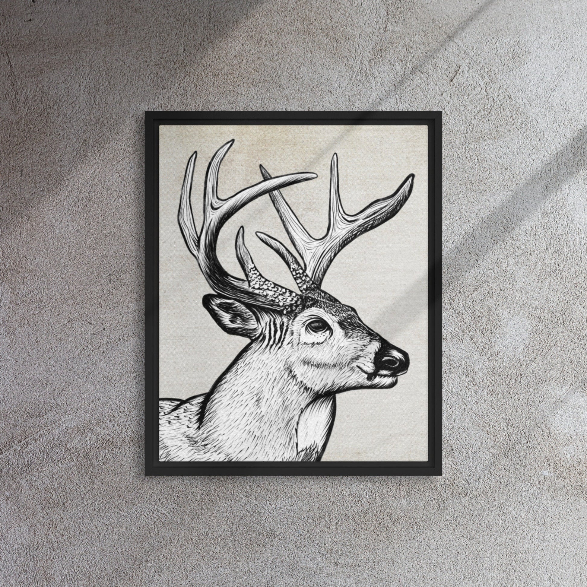 Whitetail Deer Wildlife Art Framed Canvas Wall Decor for Outdoor Hunters Ink Drawing Artwork